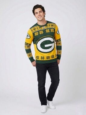 152 NFL Men's Green Bay Packers Big Logo Ugly Crew Neck Sweater, Large